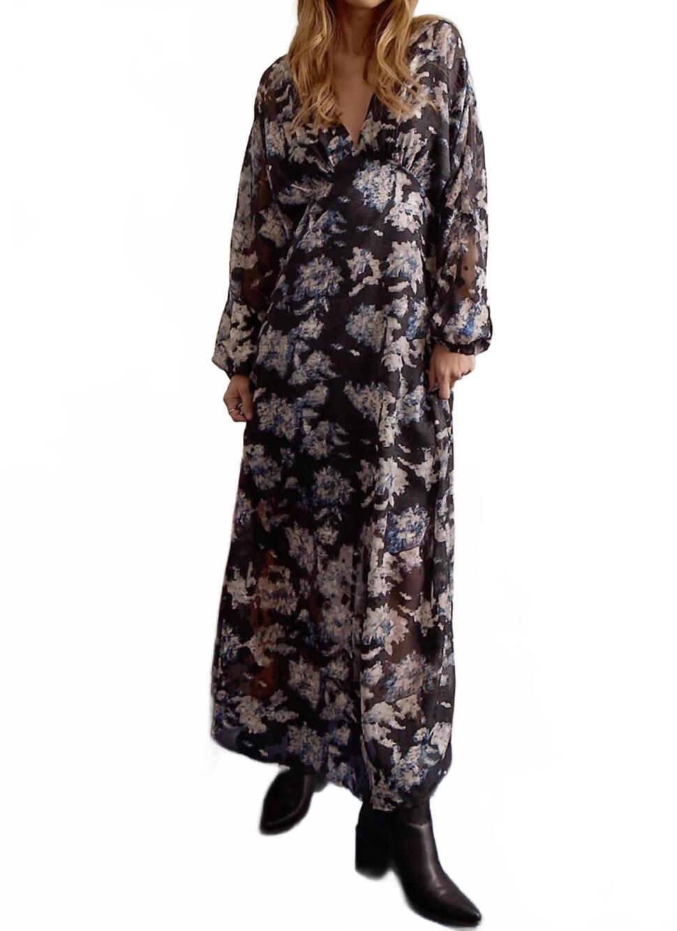 NEW MOLLY BRACKEN adelaide long sleeve dress in ink floral